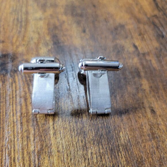 Vintage Dante Mens Cufflinks 1 inch Emerald Cut Clear Crystal Bullet Back - Picture 2 of 4